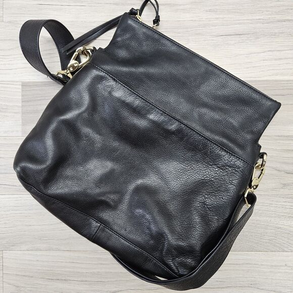 MARGOT Womens Black Leather Fold Over Triple Compartment Crossbody Bag Purse - Picture 10 of 10